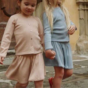 Girls' Two-Piece Knit Matching Set in Dusty Blue